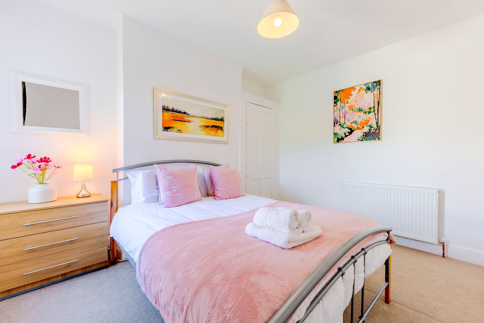 Bedroom 2 — pink room, double bed